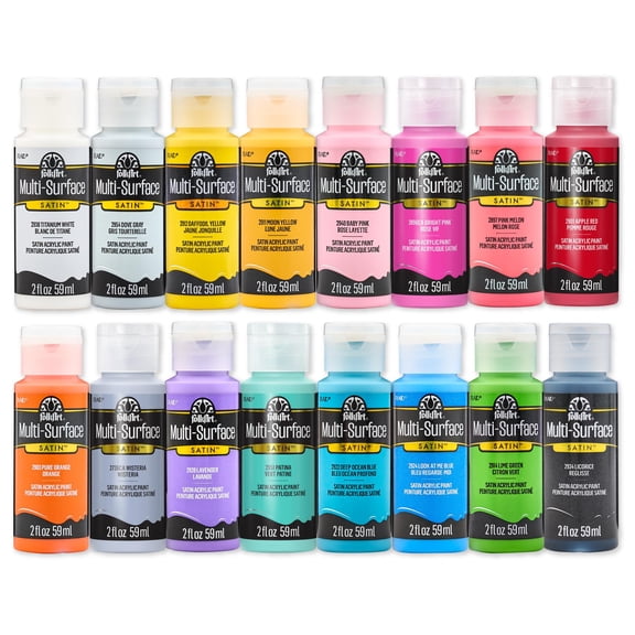 FolkArt Multi-Surface Satin Acrylic Craft Paint Set, Brights, 16 Colors, 2 fl oz Each