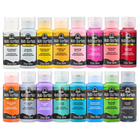 FolkArt Multi-Surface Satin Acrylic Craft Paint Set, Brights, 16 Colors, 2 fl oz Each