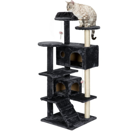 2019 Upgrade Cat Tree Clearance, 51'' Cat Tower Luxury Condos with Scratching Posts, Stairs, Plush Hammock, Dangling Cat Toys, for Ragdoll, Oriental Cat, American Curl, Bengal Cat, Black,