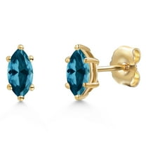 Gem Stone King 14K Yellow Gold London Blue Topaz Doble Notch Stud Earrings for Women Men | 0.60 Cttw | Gemstone November Birthstone | Marquise 6X3MM
