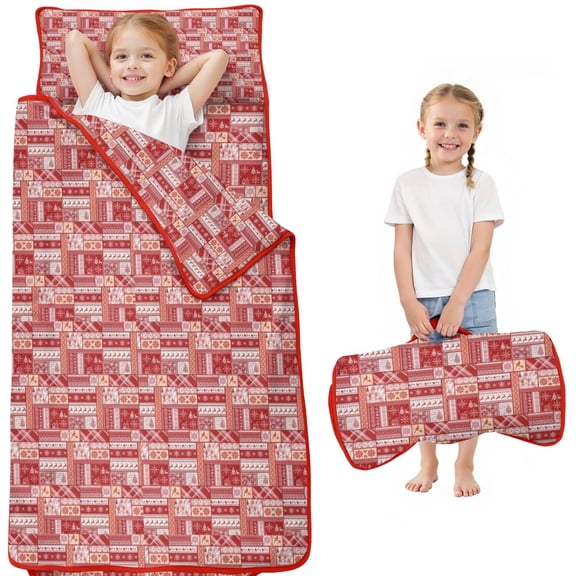 Red Christmas Patchwork Pattern Toddler Nap Mats for Kids Preschool,50"x20" Sleeping Mat Bag or Kids,Toddler Sleeping Bag,Toddler Nap Mat or Daycare