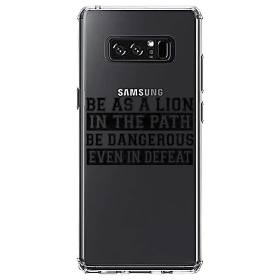 DistinctInk Clear Shockproof Hybrid Case for Samsung Galaxy Note 8 - TPU Bumper Acrylic Back Tempered Glass Screen Protector - Be As A Lion - Dangerous in Defeat