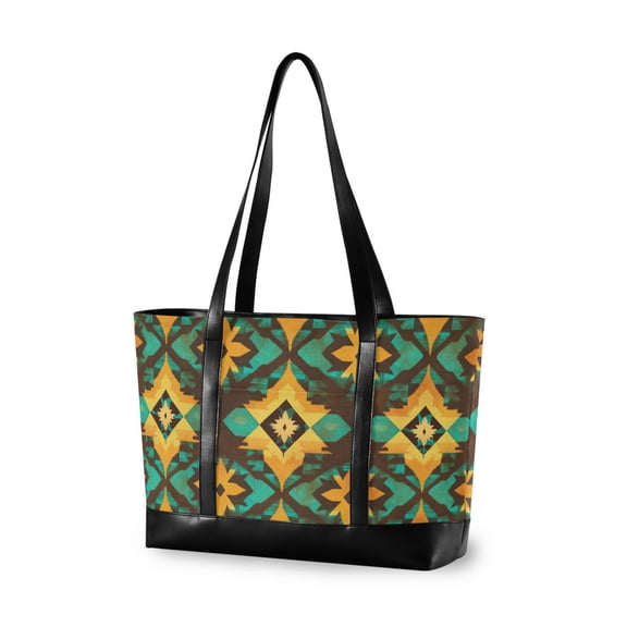FORMRS Canvas Laptop Tote Bag for Women with 15.6" Computer Compartments Shoulder Handbag, Geometric Patterns