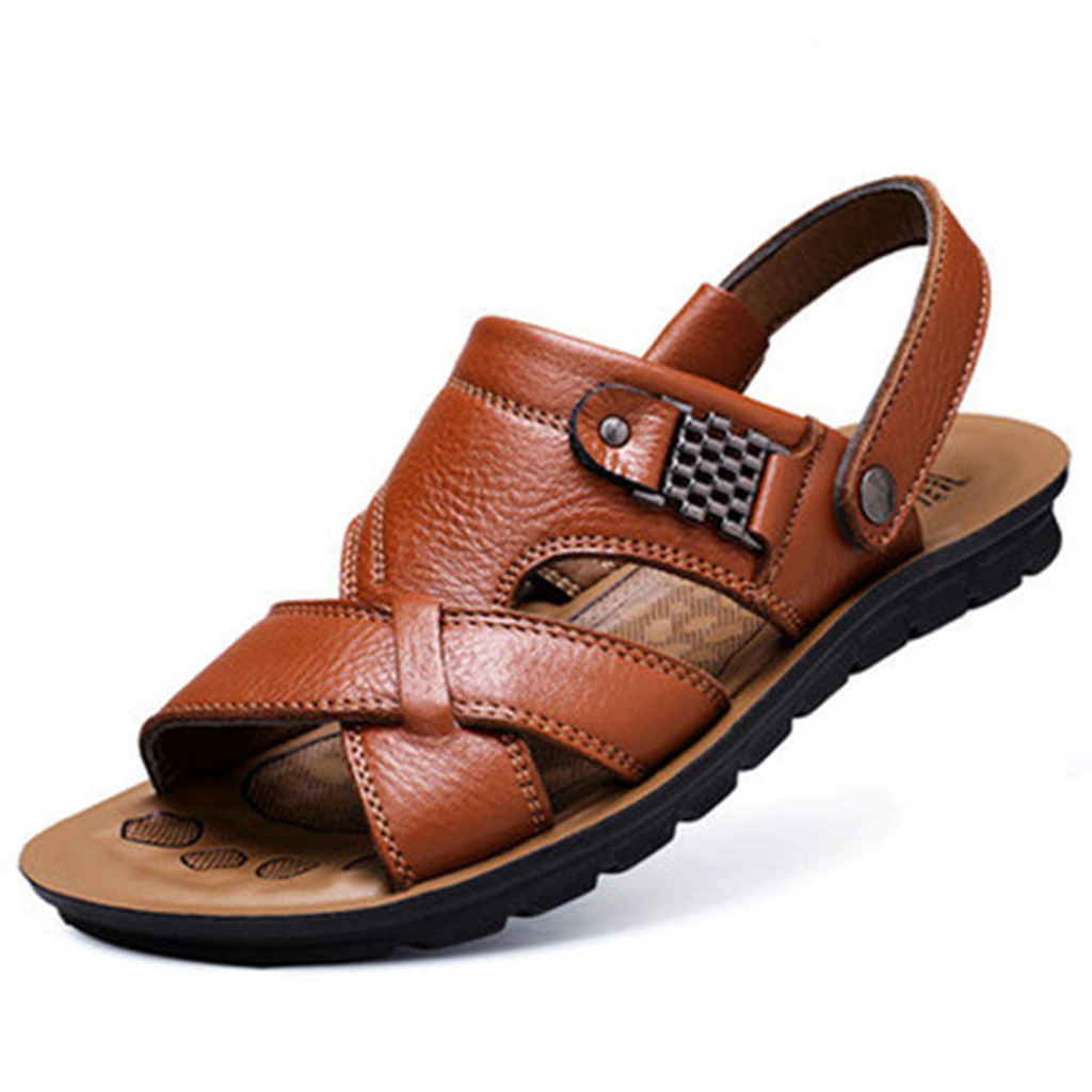 ZTTD Men's Fashion Breathable Leather Beach Sandals Shoes Slides ...