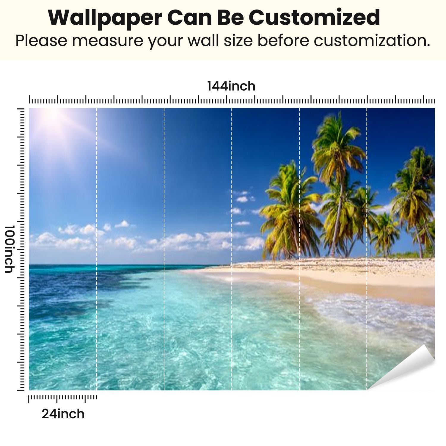 Peel and Stick Wallpaper Palm tree Beach Tropical Island Caribbean Modern Art Wall Mural Decor Self Adhesive and Removable 100in x 144in
