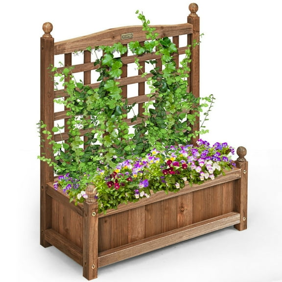 YYAo Garden Bed,Vegetables Growing Box,Solid Wood Planter Box with Trellis Weather-resistant Outdoor