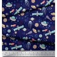thumbnail image 2 of Soimoi Blue Rayon Crepe Fabric Satellite & Planet Galaxy Print Fabric by Yard 46 Inch Wide, 2 of 3
