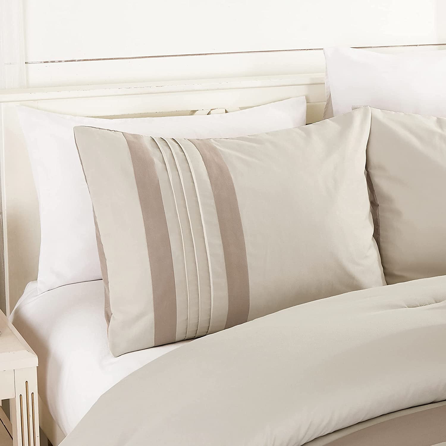 Chezmoi Collection Ariel 7-Piece Geometric Chenille Embroidery Comforter Bedding Set, Queen, Taupe