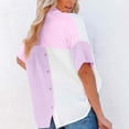 thumbnail image 4 of Stamzod Fashion Patchwork Summer Tops with Pocket Dressy Causal Loose Short Sleeve Button Up Shirt Women Plus Size Shirts Purple M, 4 of 8
