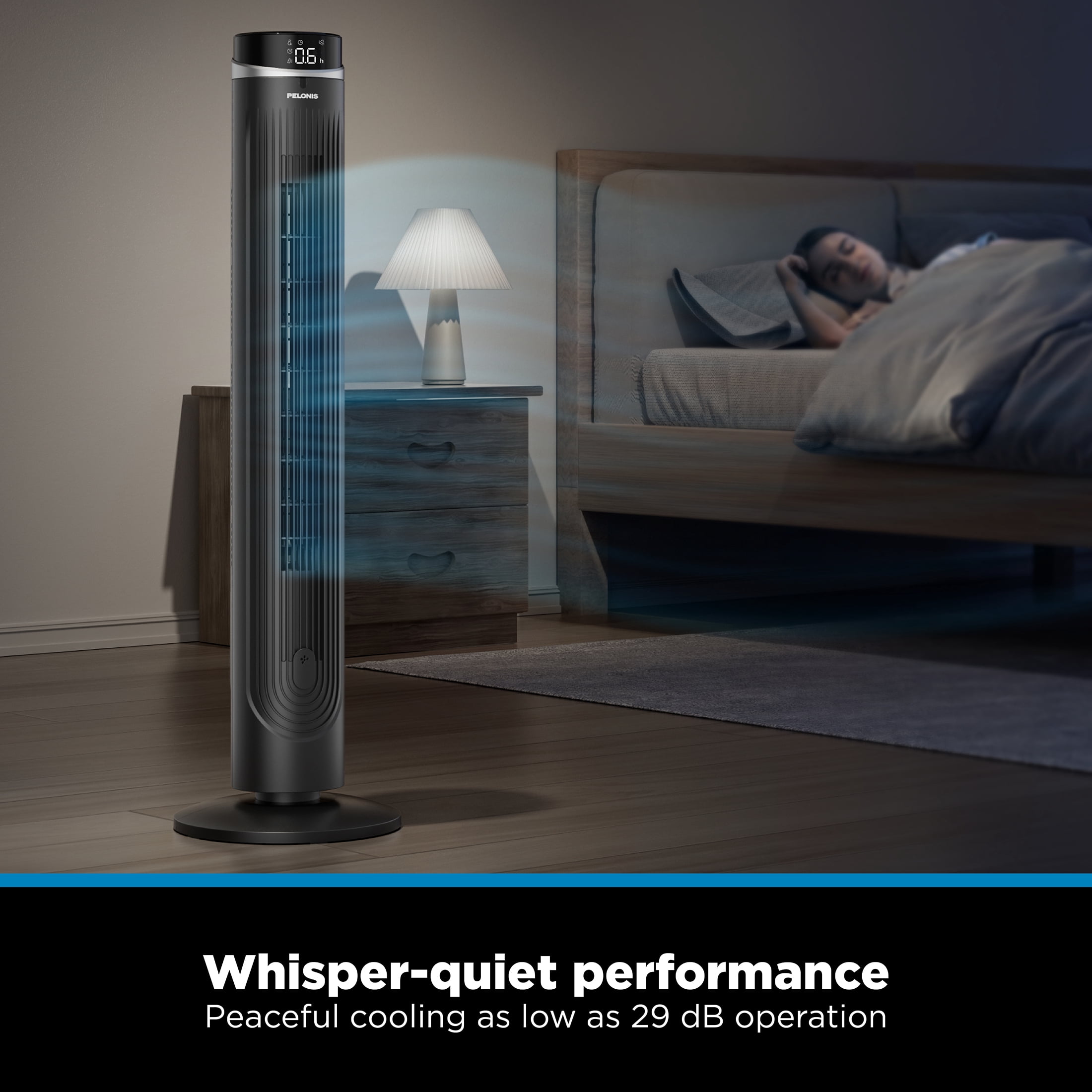 PELONIS 42-Inch Quiet Oscillating Tower Fan with Remote Control, 5 Speeds, 4 Modes, Digital Timer, Indoor Cooling, Black