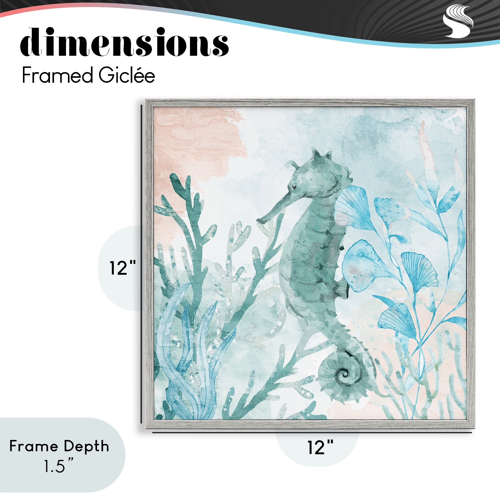 Stupell Industries Seahorse Sea Swim Gray Framed Giclee Art, design by Kim Allen