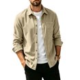 thumbnail image 2 of Solid Color Lapel Collar Shacket Jacket, Mens Loose Long Sleeve Button Front Top, Everyday Fall Casual Outerwear, 2 of 7