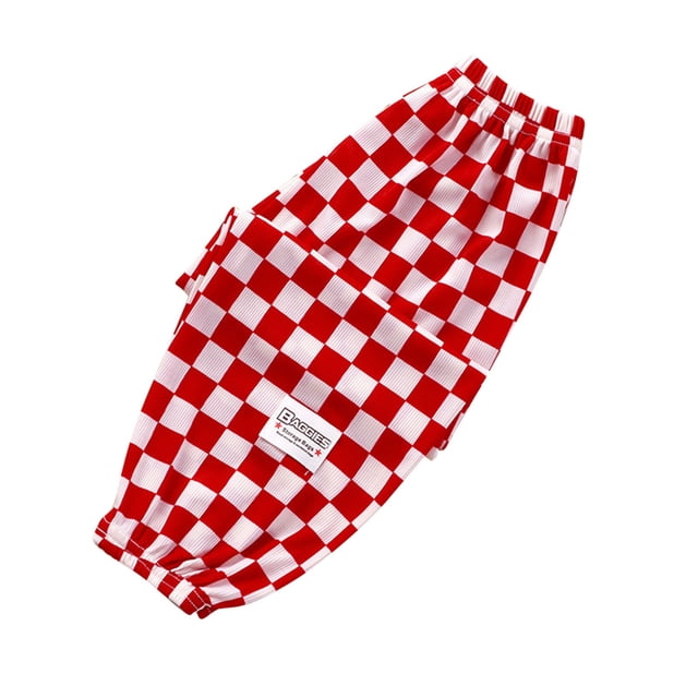 Odeerbi 1-15 Años Niños Niñas Pantalones de Seda de Hielo de Verano Plaid Elástico de Cintura Calcetines Respirables