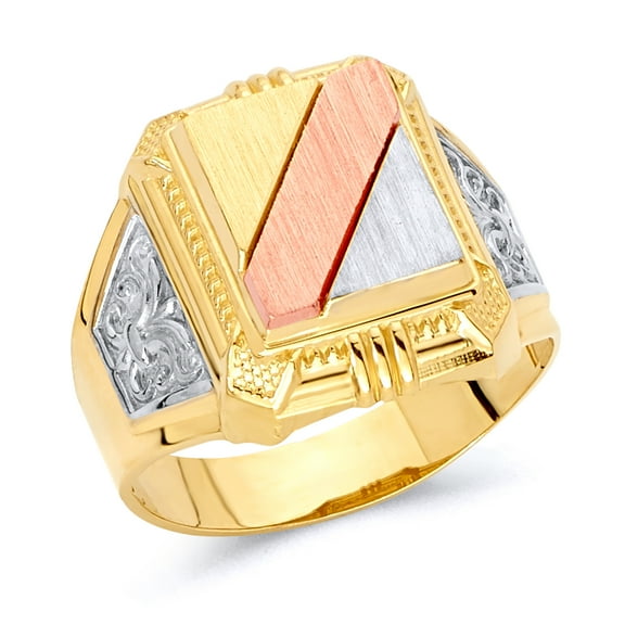 Wellingsale Mens Solid 14k 3 Tri Color White Yellow and Rose / Pink Gold Polished Right Hand Ring Band - Size 8