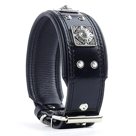 The Bestia "Eros" All Black Leather Dog Collar for Large Dog Breeds