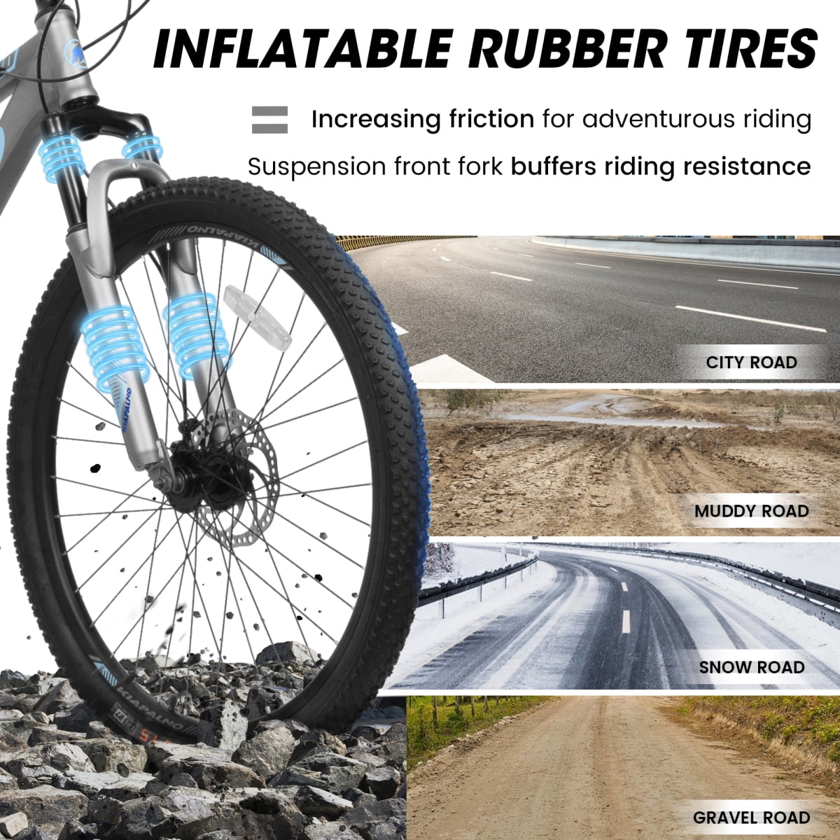 26 Inch Mountain Bike for Adults & Teens, 21-Speed High Carbon Steel Bicycle with Front Suspension, Mechanical Disc Brakes, 26x2.125 Tires, for Commuting, Trail Riding & Outdoor Cycling