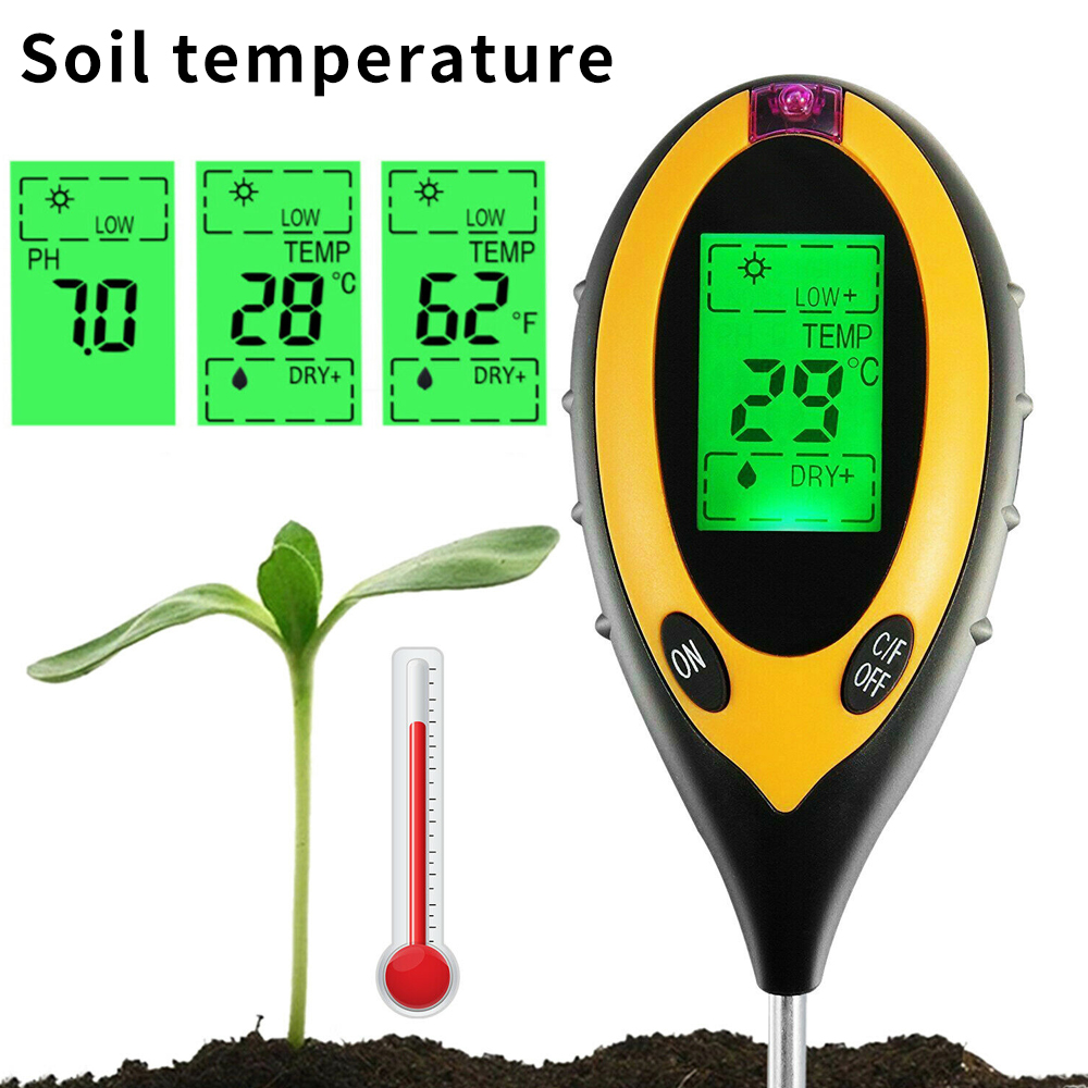 4 in 1 LCD Digital PH Soil Tester Water Moisture Temperature Sunlight Test Meter