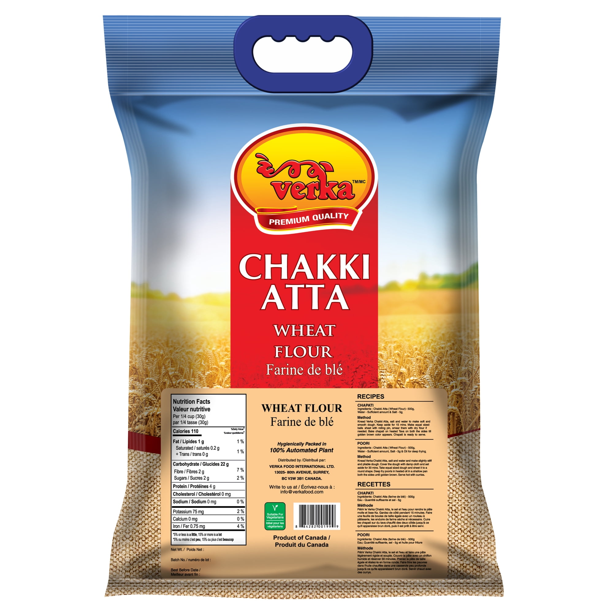 Verka Chakki Atta, 10lbs, Wheat Flour, 0% Maida