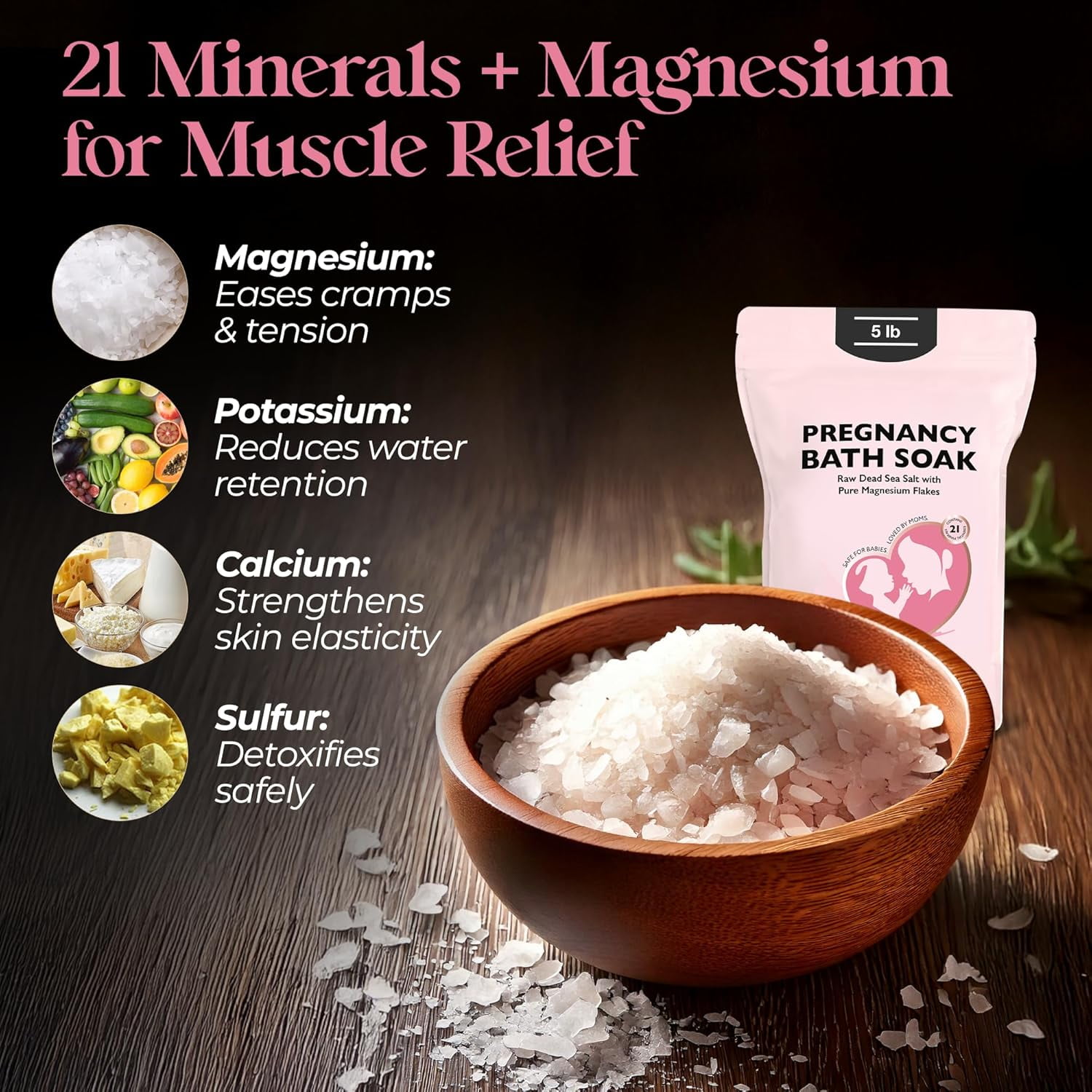 Aromasong Dead Sea Pregnancy Bath Soak with Pure Magnesium Flakes, 5 lb, All-Natural Mineral-Rich Bath Salt for Moms-to-Be