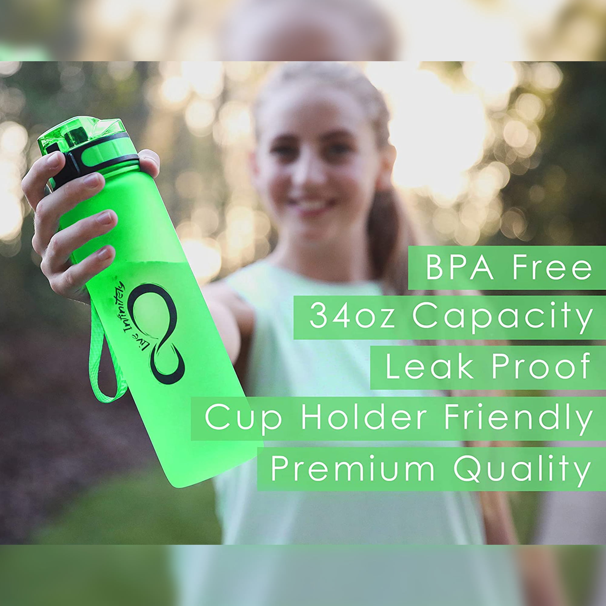 Live Infinitely Gym Water Bottle, 34oz, Time Marker, Fruit Infuser