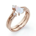 thumbnail image 4 of JeenMata V-Shaped Milgrain Edge 1.05 Carat Pear Shaped Rainbow Opal and Moissanite Open Wedding Set in 18K Rose Gold Plating over Silver, 4 of 7