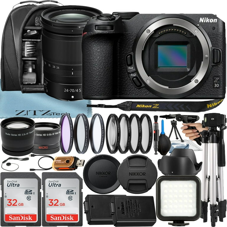 Nikon Z50 Mirrorless Camera with NIKKOR Z DX 16-50mm VR Lens + 2 Pack 32GB  SanDisk Card + Case + Tripod + ZeeTech Accessory Bundle