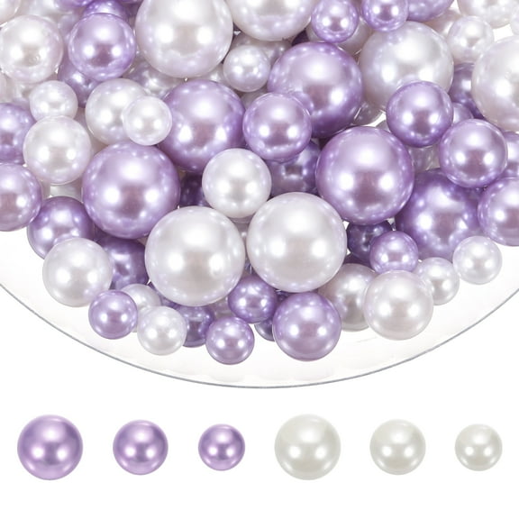 Uxcell 150 Pcs Pearl Bead for Vase Filler, 20/14/10mm Faux Pearl Floating Beads Makeup NO Hole for Candles Centerpieces Table Scatter Wedding Home Decoration(Light Purple White)