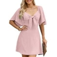 thumbnail image 3 of UVN Summer Dresses for Women Short Sleeve V Neck Midi Dress Elegant Bow Tie Beach Sundress, 3 of 9