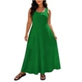 thumbnail image 2 of Lenago Plus Size Summer Casual Sundress Plus Size Women Round Neck Buttocks Sleeveless Solid Dresses Green Xxxl, 2 of 9