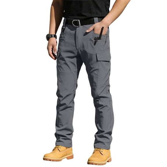 Tactical Pants Mens,Multi Pockets Stretch Waterproof Quick Dry Work Pants Gray S