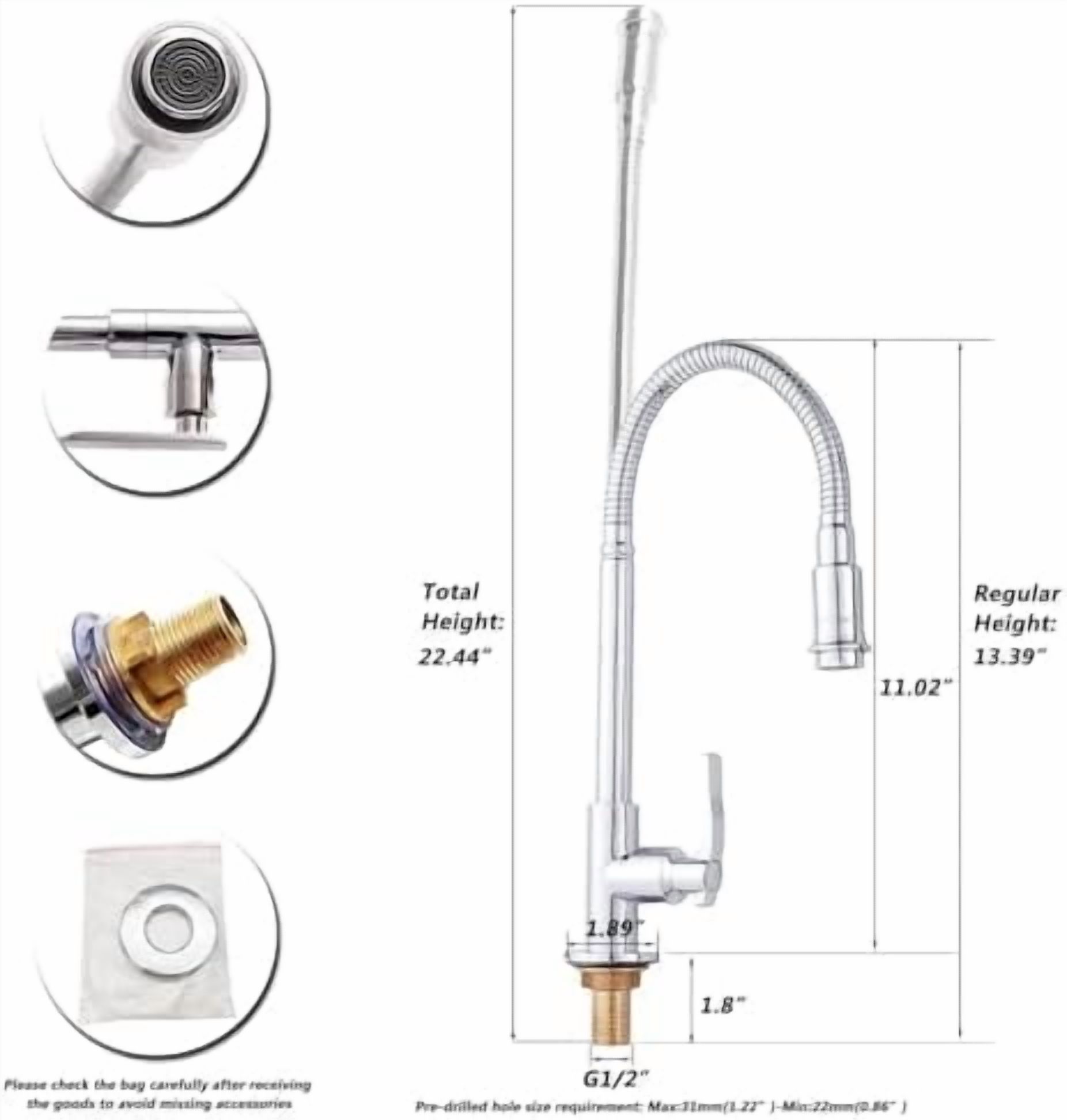 Single Lever Flexible Pull Out Kitchen Water Tap Sink Faucet Single-Tube Cold Water Basin Taps Vanity Vessel Faucets Deck Mount Chrome Finish$$Tools & Hardware Other