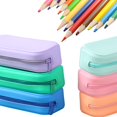 thumbnail image 2 of Estuche para lápices de silicona suave resistente al agua con cremallera para la escuela, conjunto de caja de papelería colorida de gran capacidad, 2 of 4