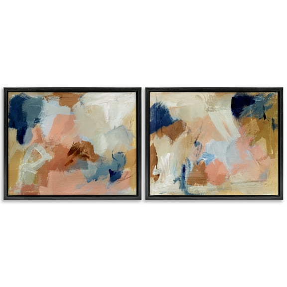 Stupell Industries Energetic Rustic Abstractions Abstract Painting Black Floater Framed Canvas Art Print Wall Art, 21 x 17, Set of 2