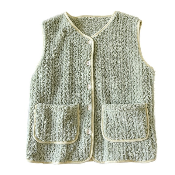 JGGSPWM Women's Sleeveless Knitted Cardigan Vest Warm and Soft Thickened Solid Color Button Pocket for Fall and Winter Loungewear Green XL