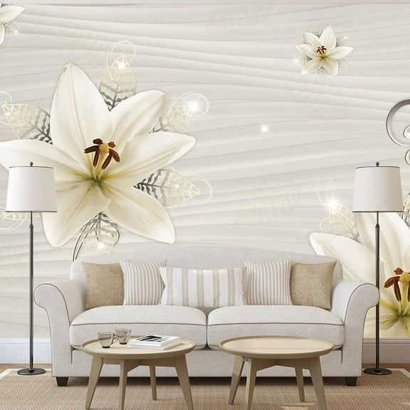 Tiptophomedecor Floral Wallpaper Wall Mural - Creamy Illusion