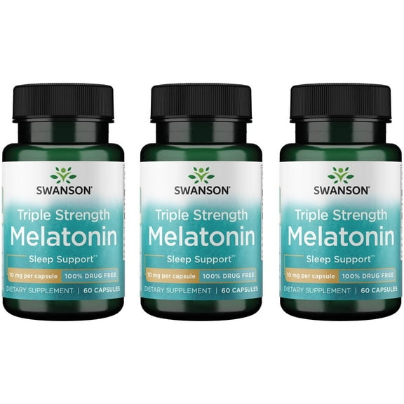 Swanson Triple Strength Melatonin - 100% Drug Free 10 mg 60 Vegan Caps 3 Pack