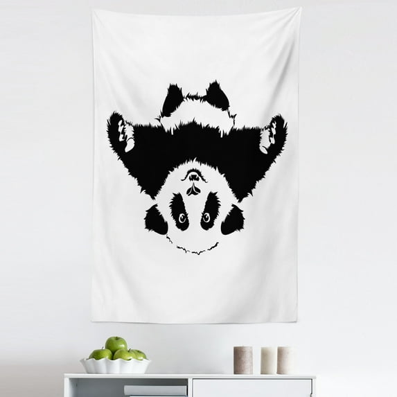 Animal Tapestry, Funny Panda Wants to Hug and Cuddle Friendly Cartoon Illustration Print, Fabric Wall Hanging Decor for Bedroom Living Room Dorm, 5 Sizes, Black White, by Ambesonne