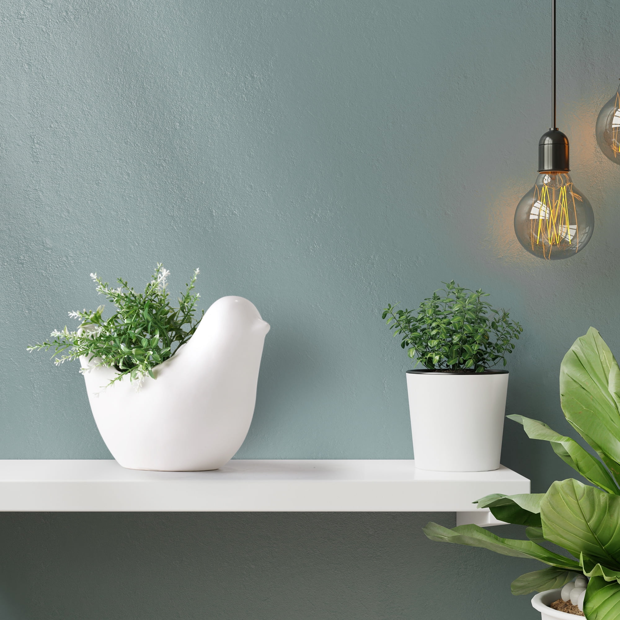 (2 pack) Mainstays 6" Artificial Green Plant in White Ceramic Bird Vase