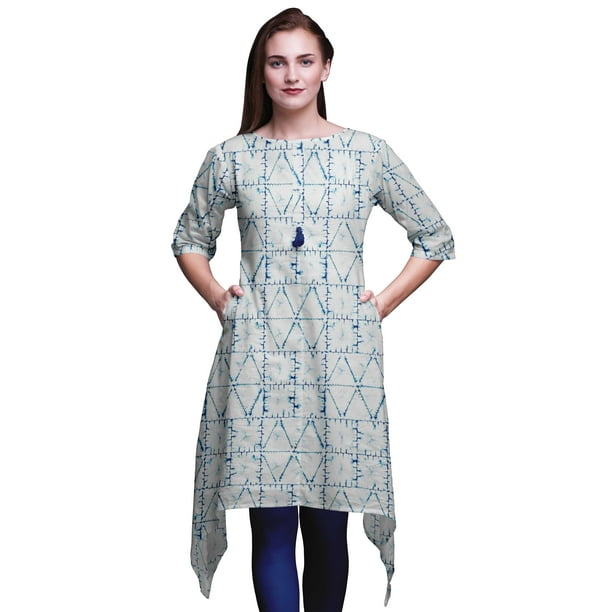 Bimba Blue Geometric Shibori Indian Tunic Tops For Girls Printed Casual Top  For Women Ethnic Kurti XXX-Large - Walmart.com