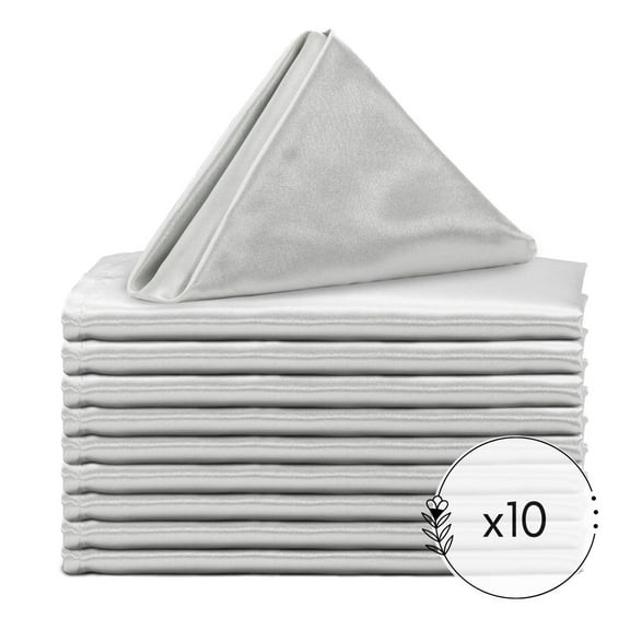Your Chair Covers - Silver 20 Inch (10 Pack) Satin Cloth Napkins for all events, Easy washable