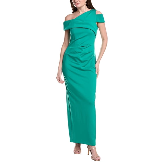 Adrianna Papell womens Asymmetrical Drape Slim Column Gown, 12, Green