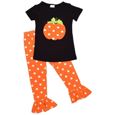 Unique Baby Girls Fall Fashion Halloween Polka Dot Pumpkin Outfit (5)