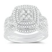Forever Bride 1/3 Cttw Diamond Cushion Bridal Set in Sterling Silver
