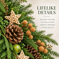 thumbnail image 3 of 24 Inch Artificial Norfolk Pine Christmas Wreath with Pinecones, Green Berries and Woven Star Ornaments, Natural Woodland Holiday Door Decor, 3 of 8