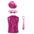 thumbnail image 2 of TiaoBug Unisex Kids Jazz Hip-hop Dance Outfits 4PCS Sequins Jacket Vest with Hat and Bowtie Necktie Hot Pink 9-10, 2 of 7