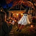thumbnail image 6 of Halloween Light-Up Ghost Decorations Outdoor - 6 FT Hanging Swing Ghost Halloween Decor with Broomstick & Witch Hat, Spooky Cute Ghosts Decorations for Front Porch Yard Tree, 6 of 7