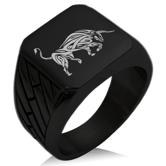 Stainless Steel Celtic Bull Rune Geometric Pattern Biker Style Polished Ring
