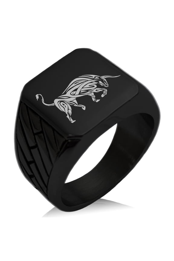 Stainless Steel Celtic Bull Rune Geometric Pattern Biker Style Polished Ring