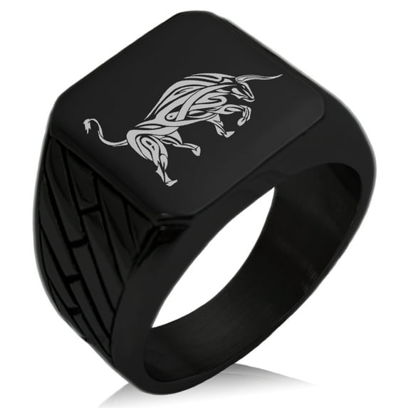 Stainless Steel Celtic Bull Rune Geometric Pattern Biker Style Polished Ring