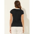 thumbnail image 3 of Allegra K Top Plisado De Oficina Con Cuello En V Y Manga Casquillo Para Mujer Negro M, 3 of 4